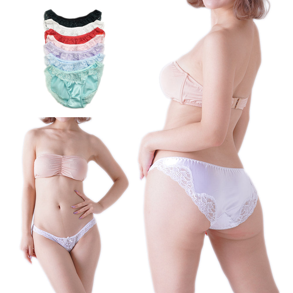 サテン&ストレッチレース フルバック ショーツ パンティ セクシー 下着 ランジェリー レディース 女性用 ラポーム La-Pomme 423018